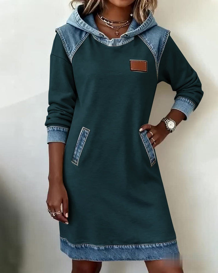 Marianne | Hooded Dress with Denim Accents