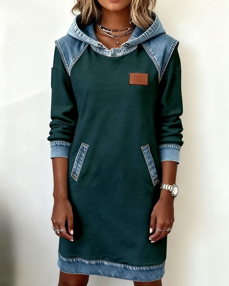Marianne | Hooded Dress with Denim Accents