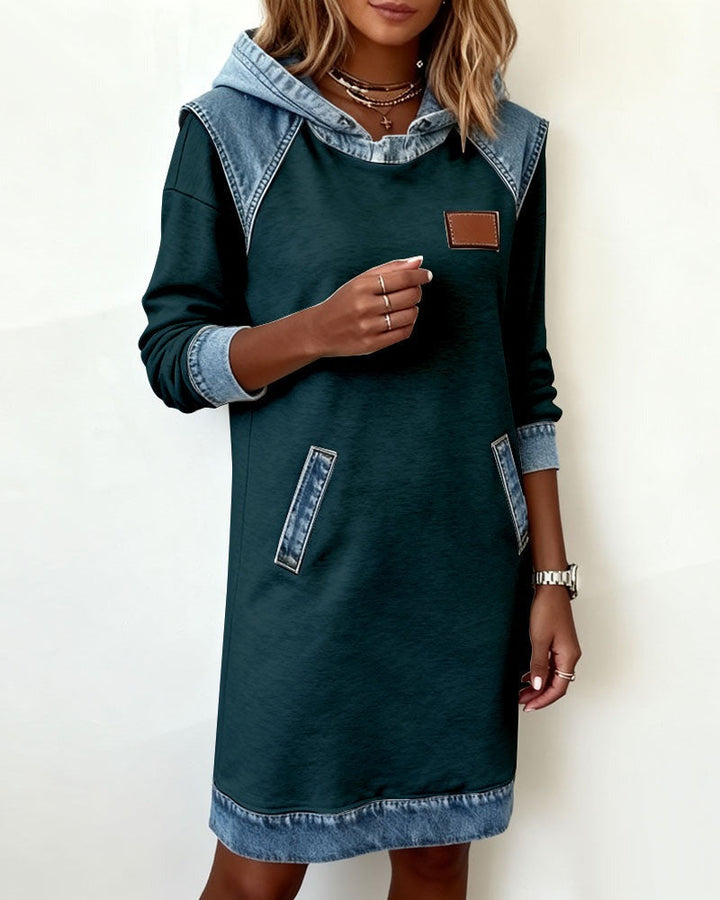 Marianne | Hooded Dress with Denim Accents