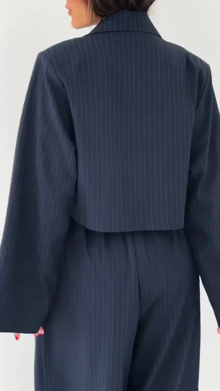Helena | Elegant Black Suit Set with Flowing Jacket