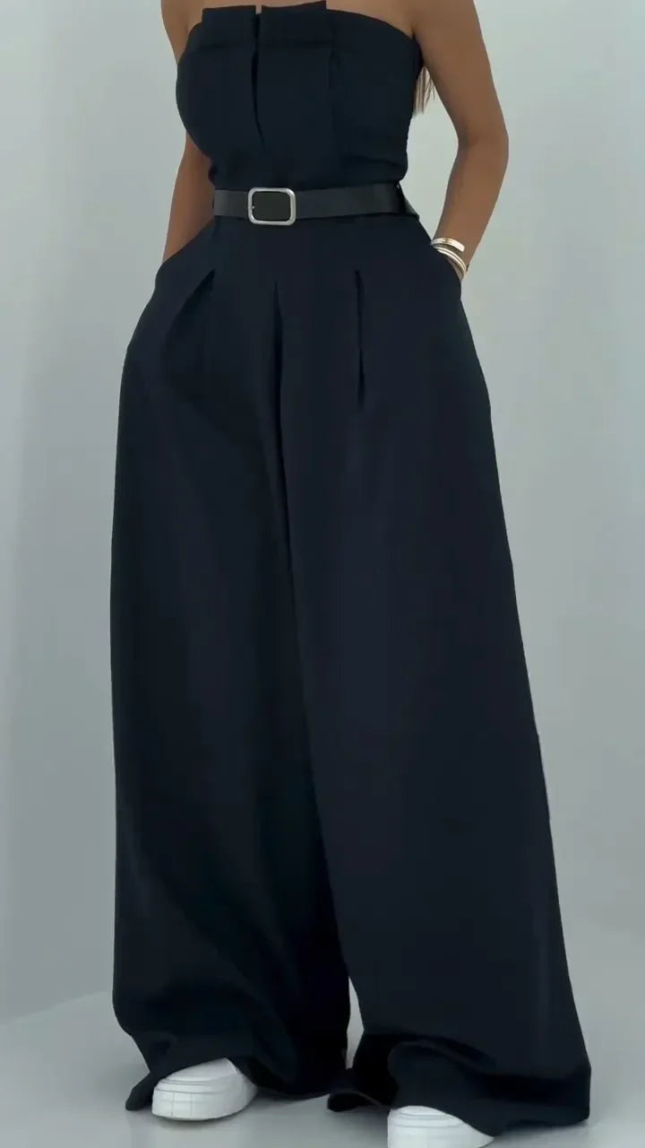 Helena | Elegant Black Suit Set with Flowing Jacket