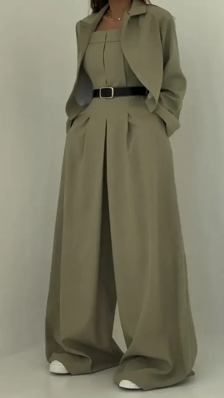 Helena | Elegant Black Suit Set with Flowing Jacket