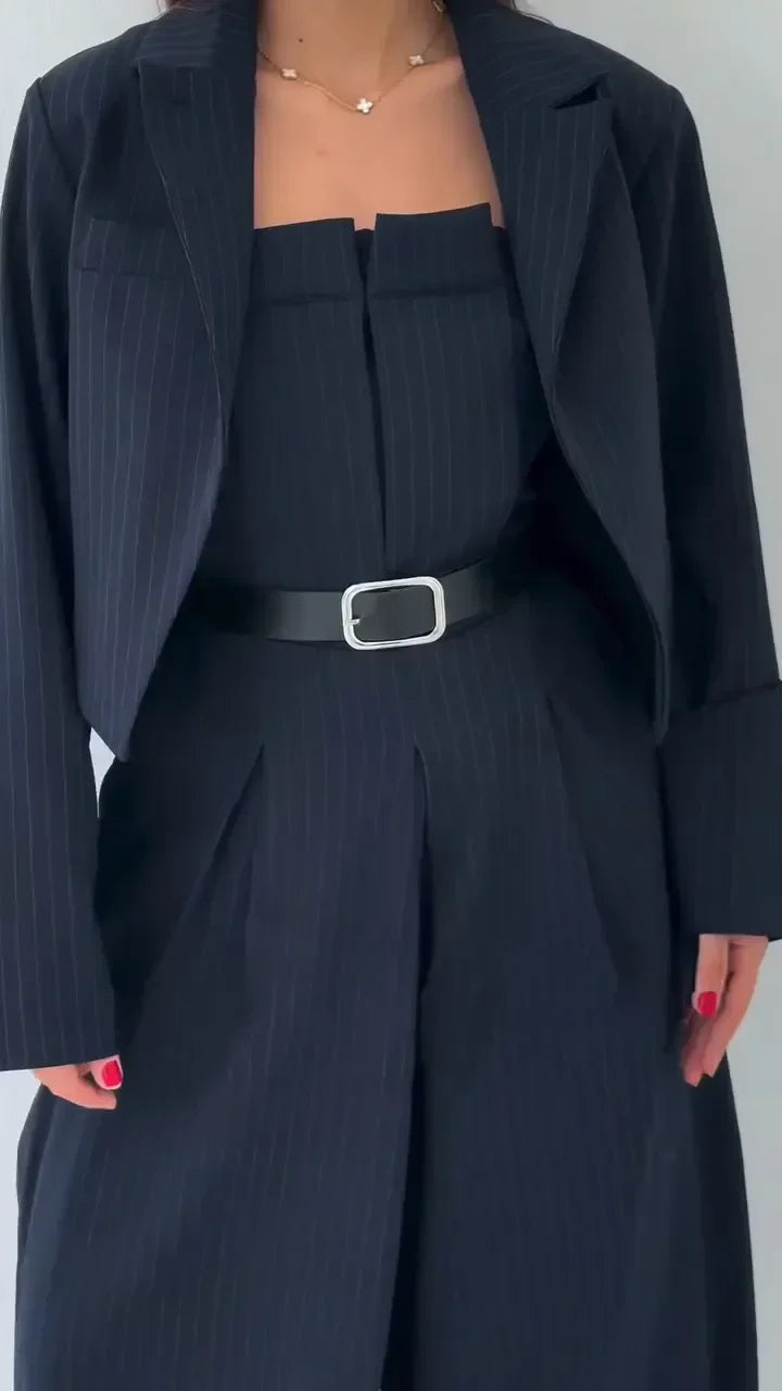 Helena | Elegant Black Suit Set with Flowing Jacket