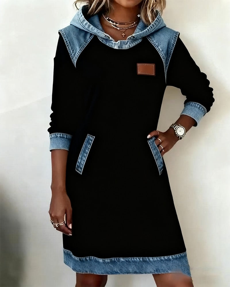 Marianne | Hooded Dress with Denim Accents