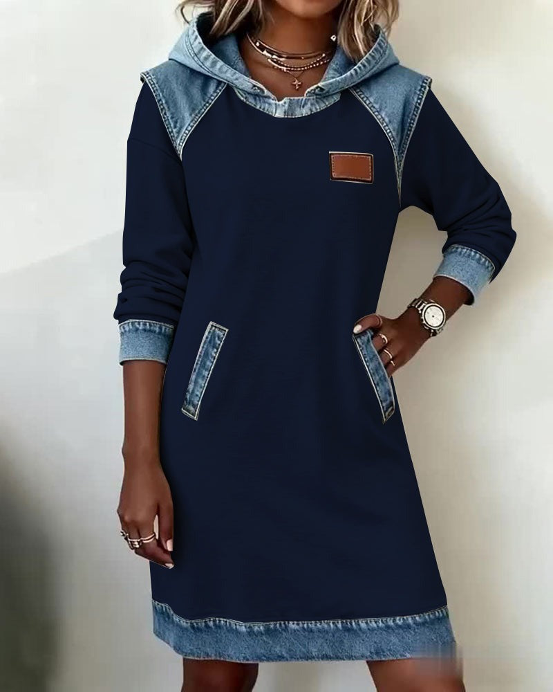 Marianne | Hooded Dress with Denim Accents