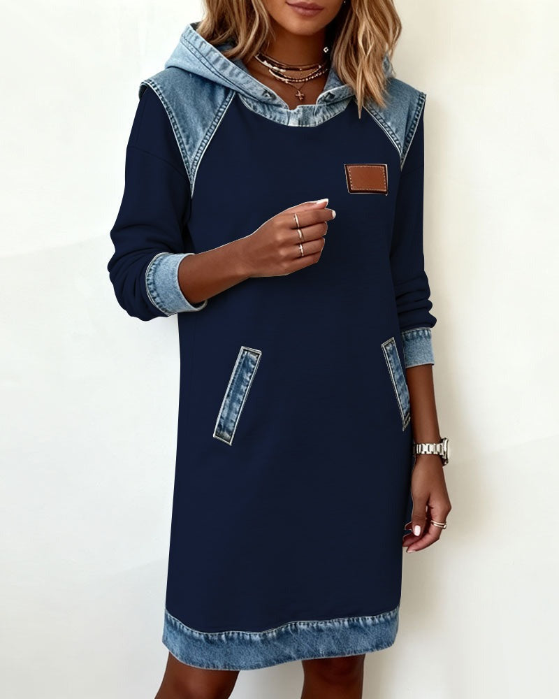 Marianne | Hooded Dress with Denim Accents