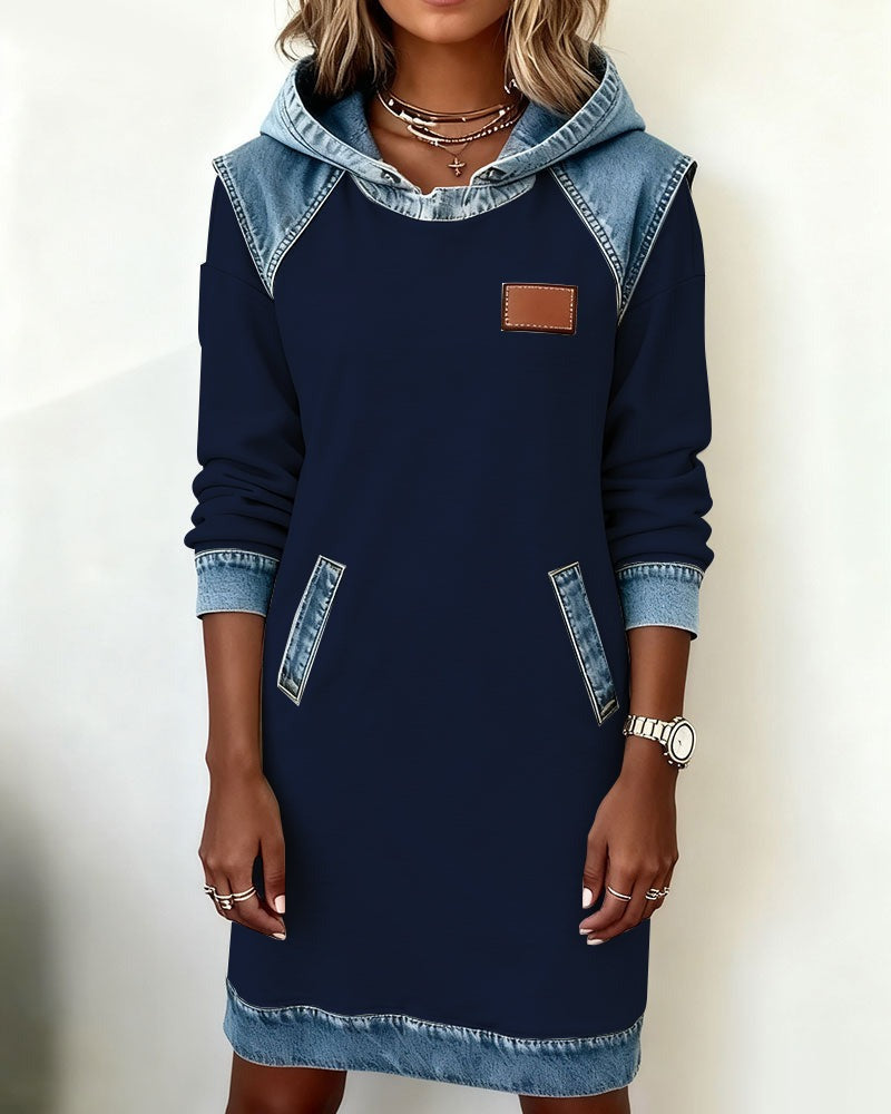 Marianne | Hooded Dress with Denim Accents
