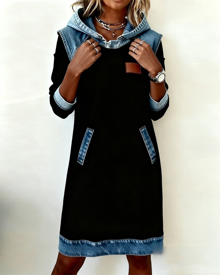 Marianne | Hooded Dress with Denim Accents
