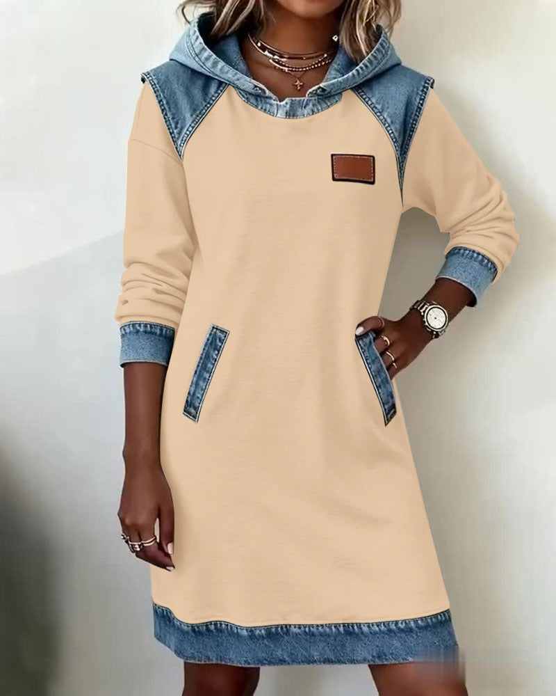 Marianne | Hooded Dress with Denim Accents