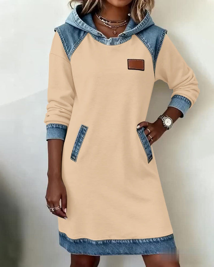 Marianne | Hooded Dress with Denim Accents