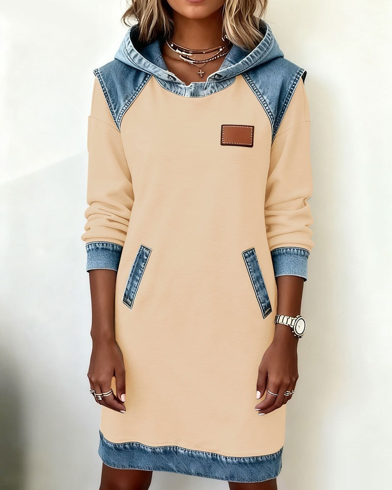 Marianne | Hooded Dress with Denim Accents