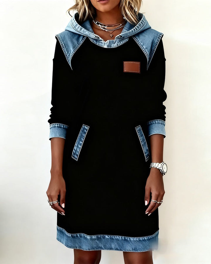 Marianne | Hooded Dress with Denim Accents