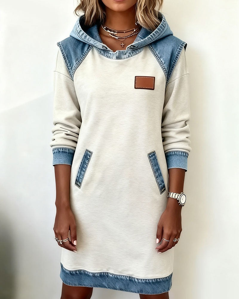 Marianne | Hooded Dress with Denim Accents