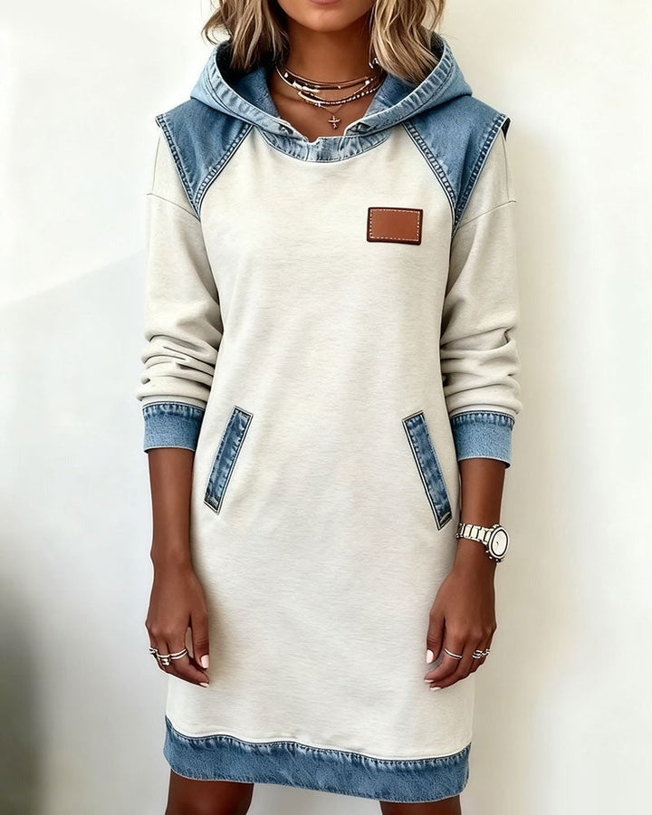 Marianne | Hooded Dress with Denim Accents