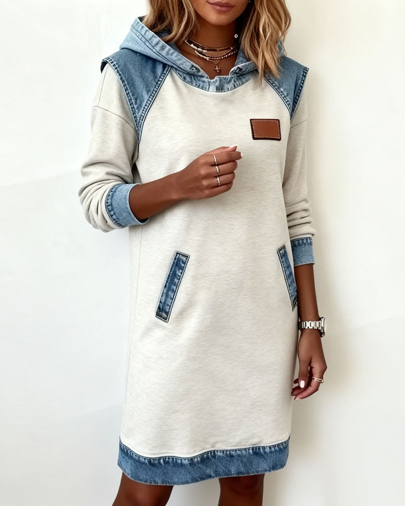 Marianne | Hooded Dress with Denim Accents
