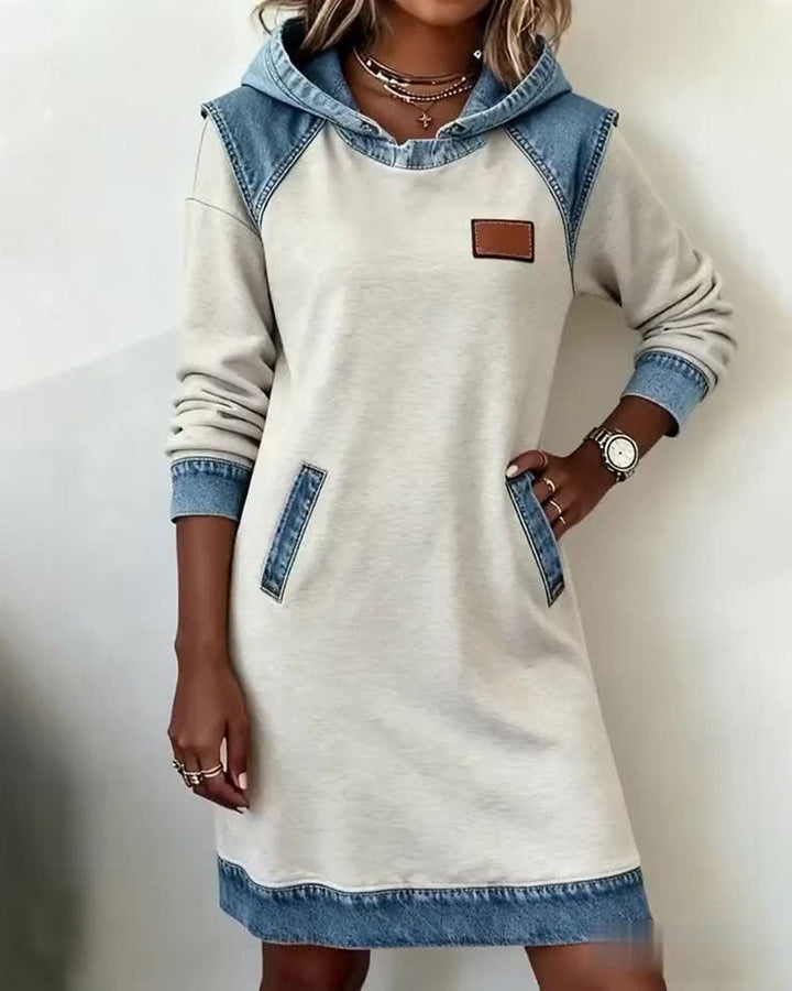 Marianne | Hooded Dress with Denim Accents