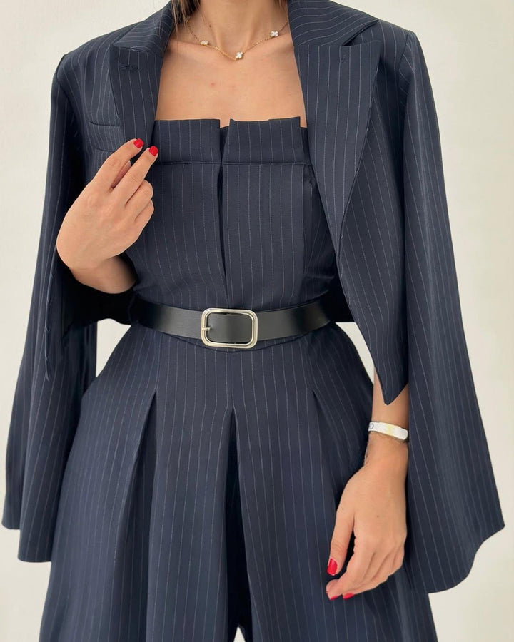 Helena | Elegant Black Suit Set with Flowing Jacket